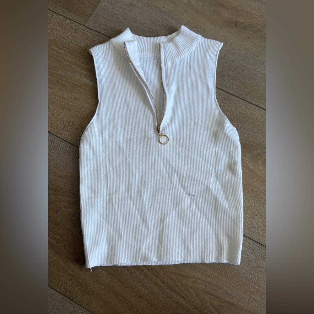 Lilybod White Ribbed Tank with Gold Zipper